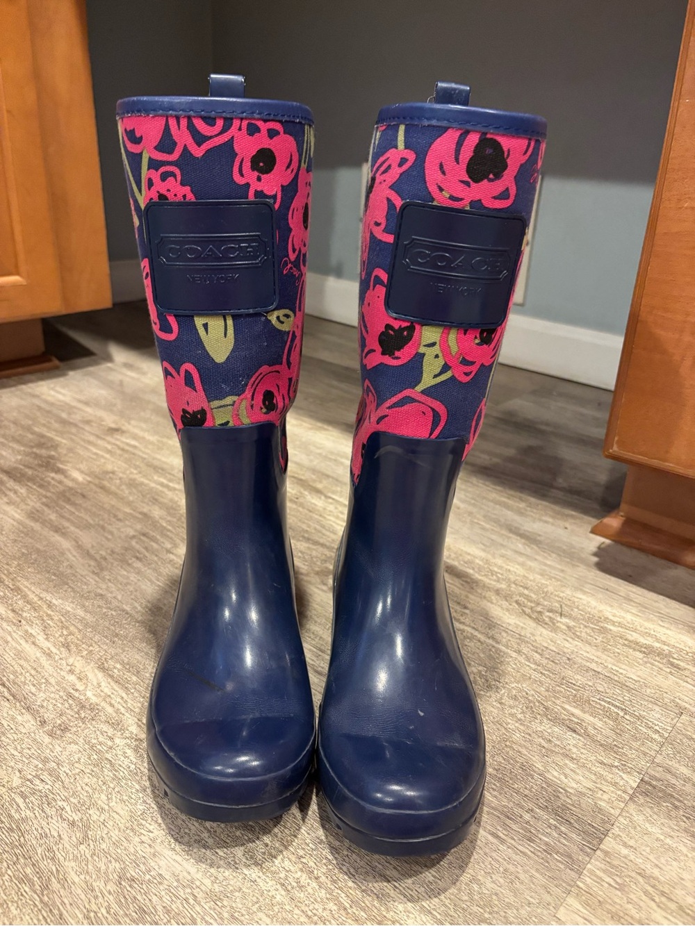 Coach Navy and Hot Pink Floral Women's Rain Boots
